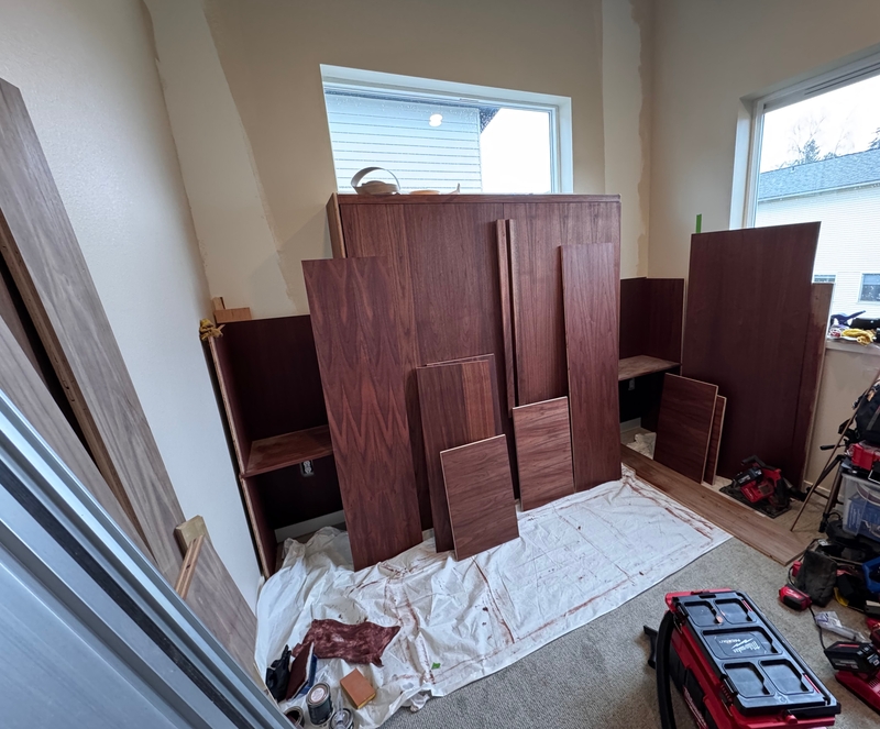 Assembly in progress: rails and hardware